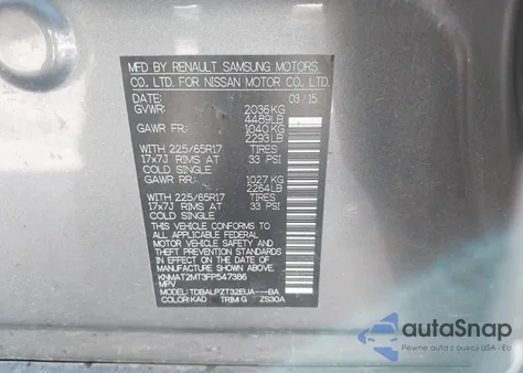 2015 Nissan Rogue S from USA, damaged, VIN KNMAT2MT3FP547386